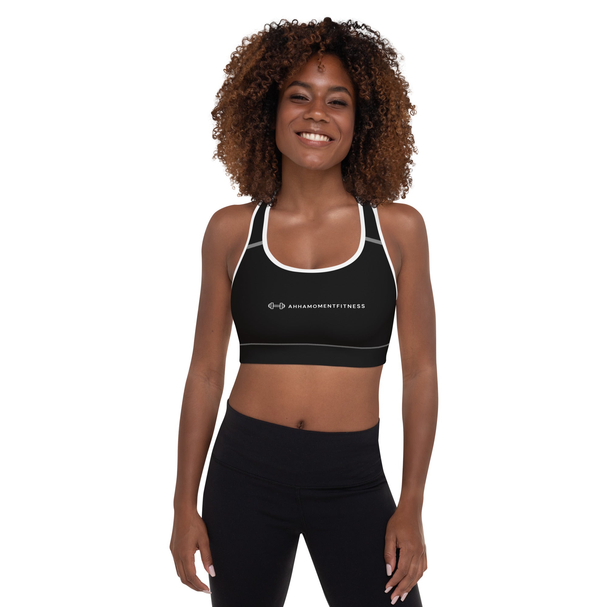 Padded Sports Bra - Ah Ha Small Font Black