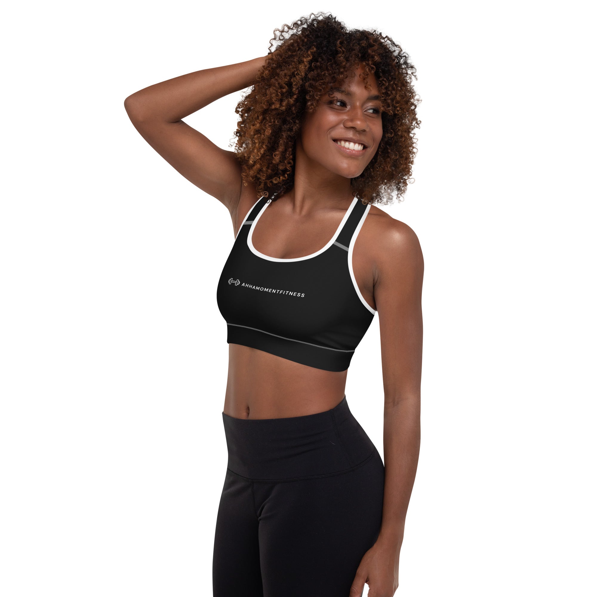 Padded Sports Bra - Ah Ha Small Font Black