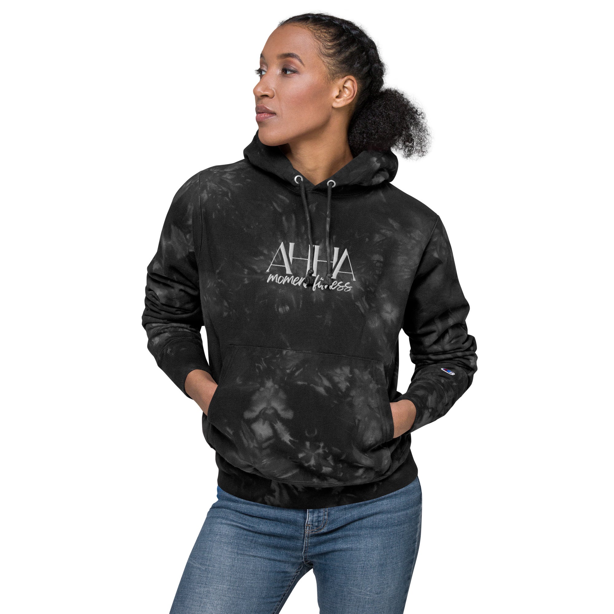 Embroidered Unisex Champion Tie-Dye Hoodie - Ah Ha Large Font