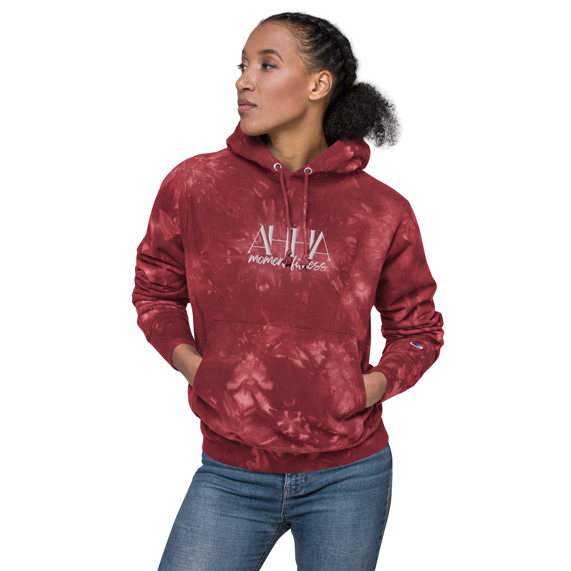 Embroidered Unisex Champion Tie-Dye Hoodie - Ah Ha Large Font