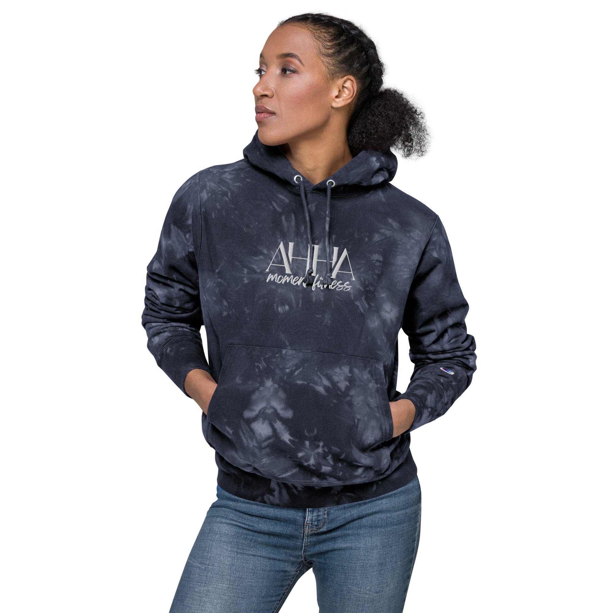 Embroidered Unisex Champion Tie-Dye Hoodie - Ah Ha Large Font