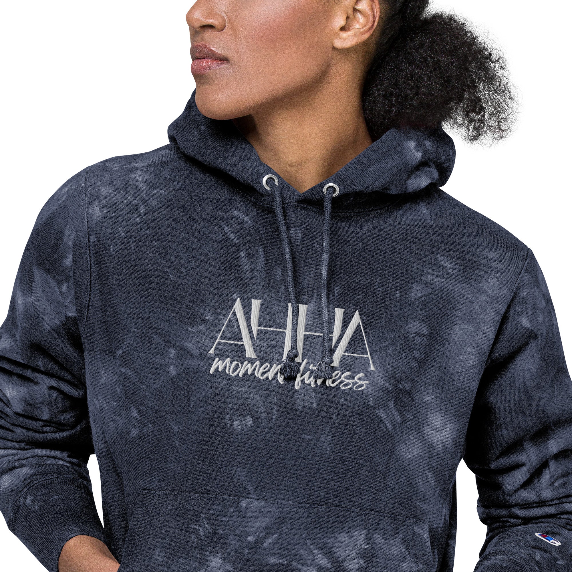 Embroidered Unisex Champion Tie-Dye Hoodie - Ah Ha Large Font